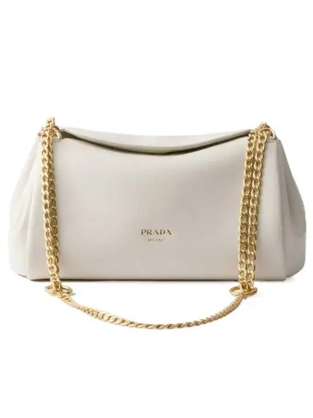 Prada Cream Leather Shoulder Bag with Gold Chain